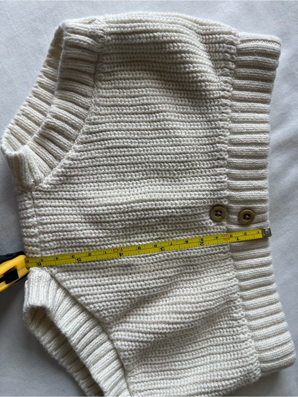 Kids Cream Knit Ribbed Shorts with Button Detail